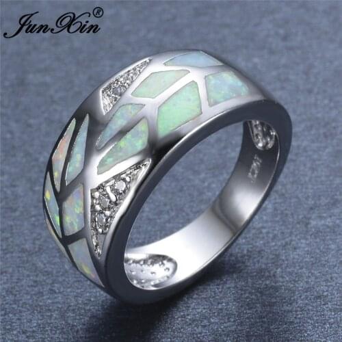 New Gorgeous Men Women White Fire Opal Ring Unique Silver Color Big Finger Ring Promise Love Engagement Rings For Couple