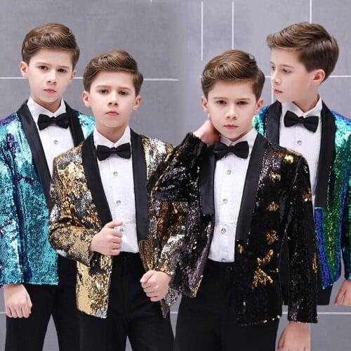 Jazz Dance Costumes Color Changing Sequin Jacket Kids Stage Clothes For Singers Boys Party Performance Coat Outfit Child DN4056