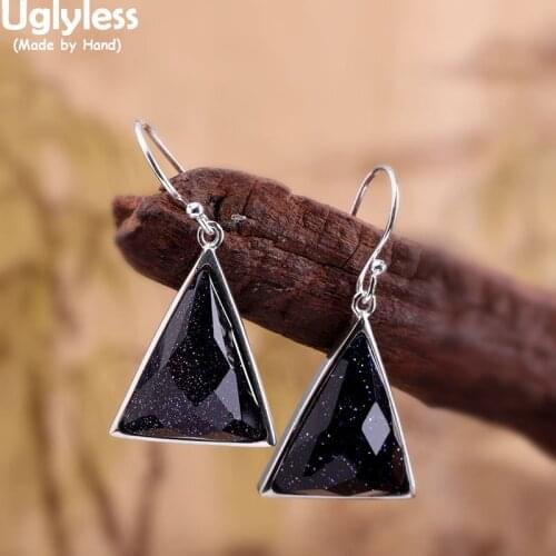 Uglyless Fashion Simple Geometric Triangle Earrings for Women Chalcedony Earring Solid 925 Silver Semi-precious Gemstone Jewelry