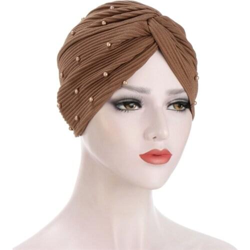 Latest Crinkle Fashion Pearl Inner Hijab Turban Black Beading Headscarf Emme Musulman Undercap Islamic Turbante Mujer Muslim Cap