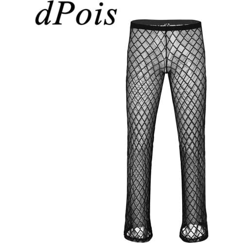 DPOIS Men‘s Mesh Pants Trouser Men Fishnet See Through Sheer Lingerie Home Lounge Pants Sexy Men Male Sports Loose Trousers