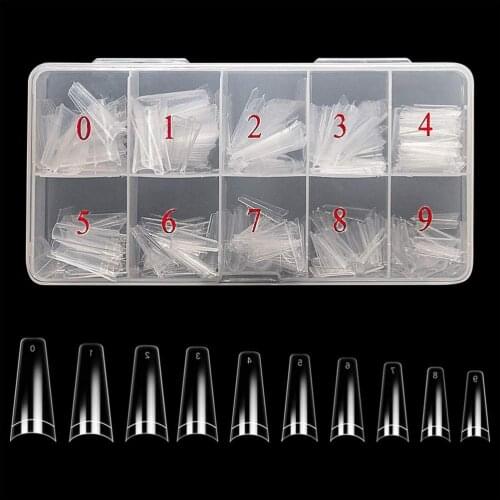 1000Pcs 10 Sizes Fake Nails French Ballerina Nail Tips Acrylic Half False Nails Tips Lady for Nail Art Salons and Home DIY