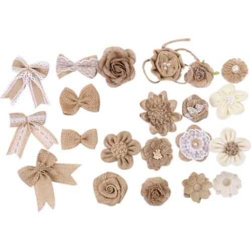 Patches For Wedding Dress Home Decor Handmade Jute Burlap Artificial Flowers Hessian Ribbon Bow Vintage DIY Craft Supplies Patch