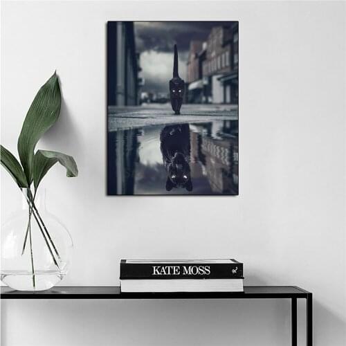 Black Cat Panther Mirror Reflection Poster Motivational Painting On Canvas Bedroom Wall Art Decoration Pictures Home Decor