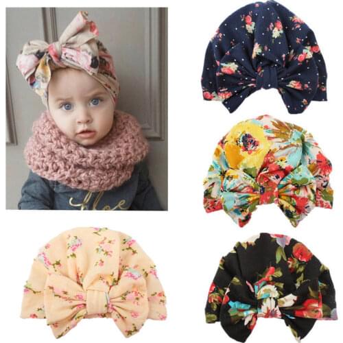 2018 Newly Princess Cute Baby Girls Boys Hats Headwear Floral Print Cotton Bowknot Beanie Hat Winter Cap 4 Style