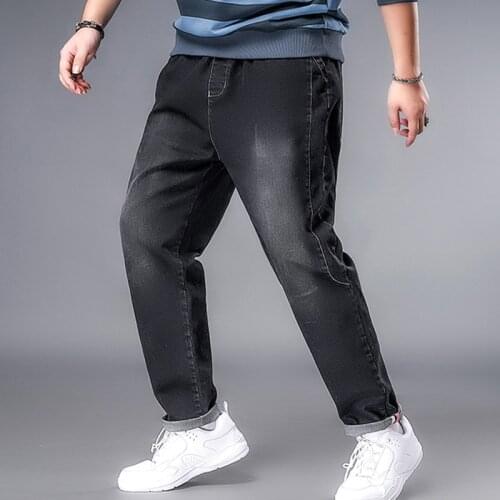 2021 New Casual jogging jeans drawstring elastic waist wrinkled feet pants men jeans harem pants retro blue motorcycle