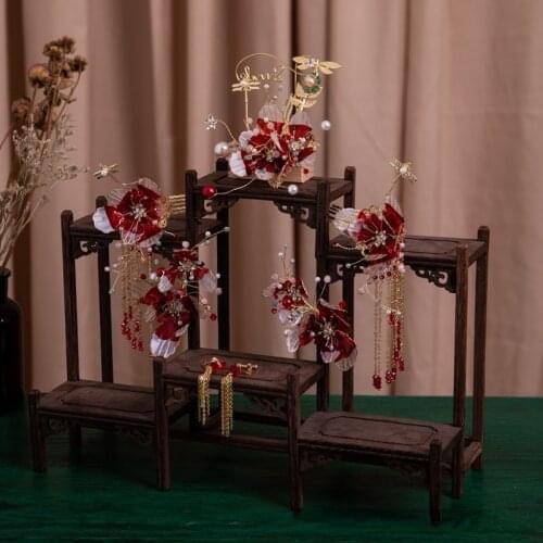 New Bride Flowers Chinese Atmosphere Tiara Red Handmade Rosa Flower Women Girls Rosa Beauty Wedding Hair Accessories