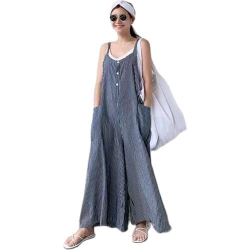 New Design Good Quality Factory Price Fashion Hot Selling Womens Striped Suspenders Plus Size Wide-Leg Jumpsuit