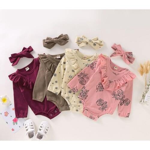 Baby Khaki Clothes For Girls 2021 Summer And Spring Long Sleeve Bodysuit With Floral Lace 2pcs Clothing For Newborn Kids Infants