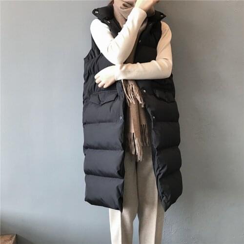 2020 Autumn Winter Cotton Vest Jacket Women Ladies Casual Waistcoat Female Sleeveless Long Vest Parka Slim Fit Warm Coat b610