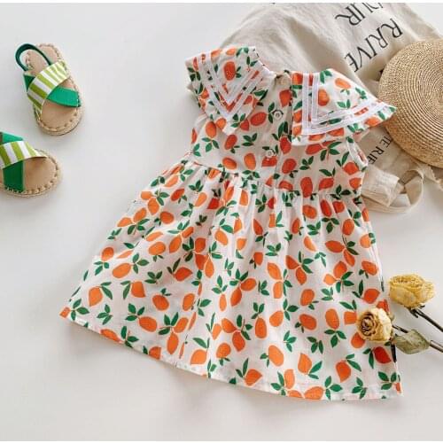 2-7T Cute Print Dress For Girls Toddler Kid Baby Clothes Summer Sleeveless Mini Dress Elegant Sweet Lovely Cotton Dress