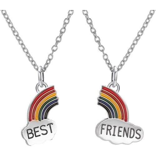 Best Friend Necklace Charm Rainbow Heart Engrave Best Friend Forever Necklace Pendant Friendship BFF Jewelry Gift Hot