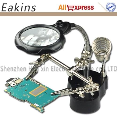 LED Clamp Soldering Iron Stand Helping Hands Magnifying Glass Magnifier Crocodile Clip SMD Hands Soldering Iron Stand 3.5X 12X
