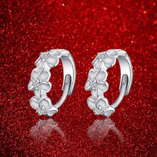 Silver Plated Chic Flower Shaped Ear Buckle Camellia Shaped Ear Studs Charm Jewelry EAR-0500