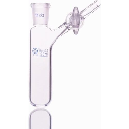 Reaction tube with glass valve and standard gr mouth,Capacity 25ml and joint 14/23,High borosilicate glass