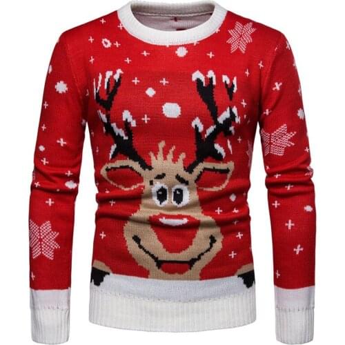 Christmas Sweater For Men Casual Red Color Sweatercoats Man Sweaters Coats Knitted Deer Pattern Wool Pullovers Men Clothing A392