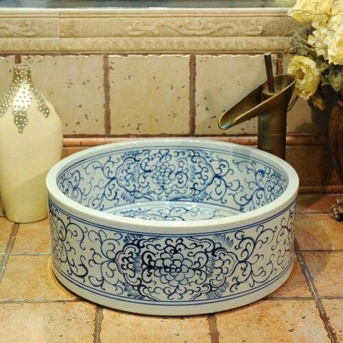 Handmade Blue And White China Artistic Art wash basin Ceramic Counter Top Wash Basin Bathroom Sinks vanity wash basins