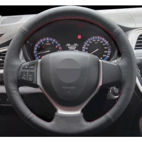 DIY Black Genuine Leather Car Steering Wheel Cover For Suzuki Vitara 2015 Suzuki CELERIO S-CROSS SX4 2013 2014