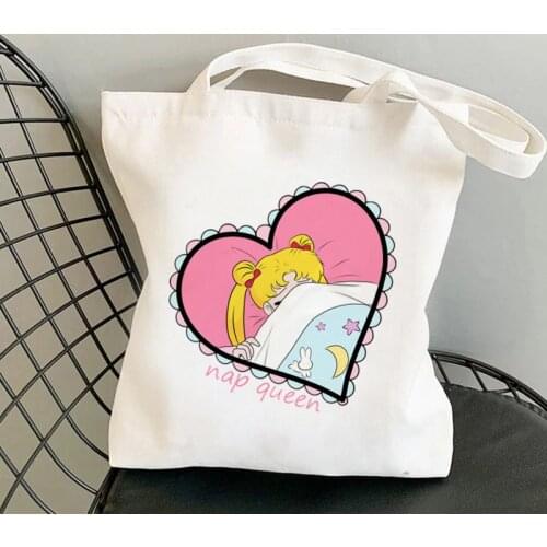Shopper Sailor Meow Nap Queen Kawaii Bag Harajuku women Shopping Bag Canvas Shopper Bag girl handbag Tote Shoulder Lady Bag