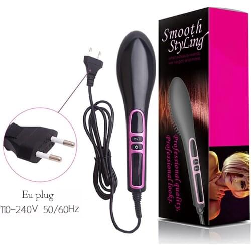 EU/US Plug Digital Display Negative Ion Hair Straightener Hair Combs, Anti-scalding Massage Electric Hair Straightener Brush