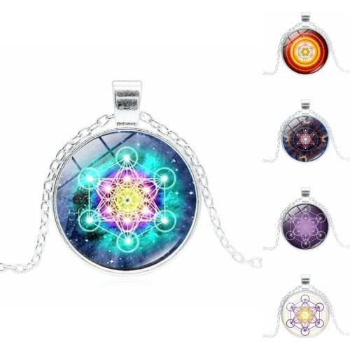 Famous Brand Jewelry with Bronze Plated Glass Cabochon Flower of Life Shaped Choker Statement Pendant Necklace for Women Kids