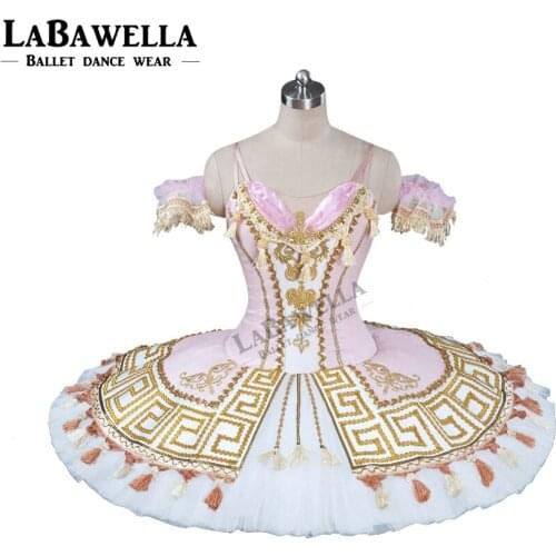 Women Ballerina Pancake Performance Tutu BT9118 Girls Pink Gold Don Quixote Cometiton YAGP Proessional Ballet Tutu