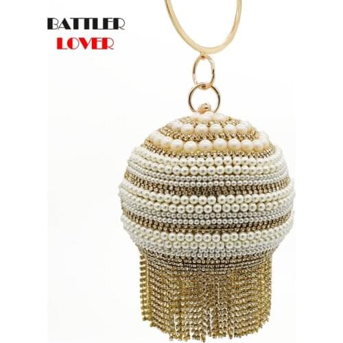 Women Gold Silver Pearl Tassel Party Metal Crystal Clutches for Female Evening Bags Wedding Bridal Shoulder Handbag Clutch Purse
