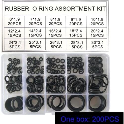 200PCS/set Rubber O Ring O-Ring Washer Seals Watertightness Assortment Different Size With Plactic Box Kit Set