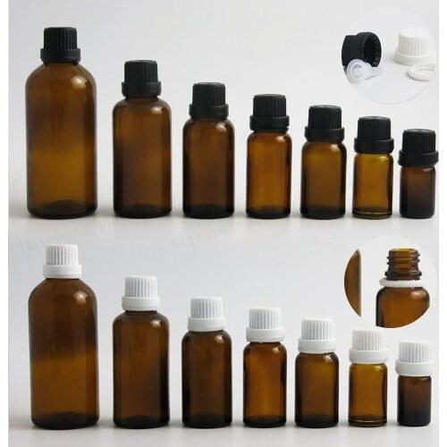 200 x 5ml 1oz Oil Bottles for Essential Oils Amber Glass Vials Bottles with Orifice Reducers and Black white Tamper Evident Caps