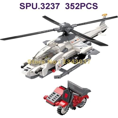 3211 352pcs Military Thunder Mission Helicopter Motorcycle 3 Dolls Building Blocks Toy