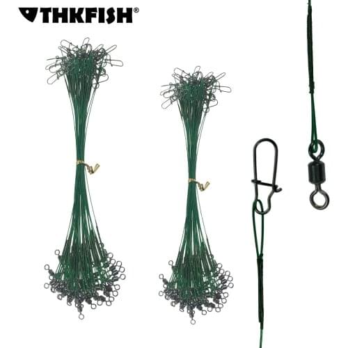 32lb 30pcs 35lb Fishing Line Steel Wire Leader With Rolling Swivel Duo Lock Snap Anti-bait Fishing Wire Leaders