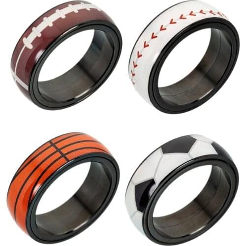 4 Styles Stainless Steel Wide 8mm Spinner Spinning Basketball Soccer Volleyball Rugby Design Ring Cool Wedding Bands Kit