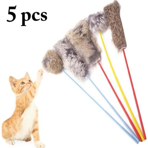 5PCS Cat Teaser Wand Creative Plush Interactive Cat Teaser Toy Cat Training Toy