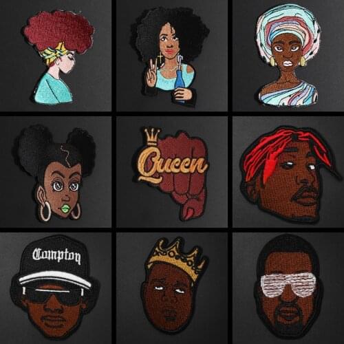 Lndian Africa Men and women Embroidery Fashionable Black Girls Patches 3D Sew On Patch For Clothing Applique DIY Stickers