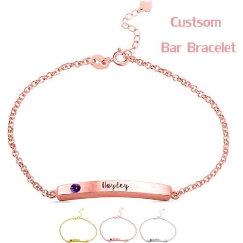 Custom Bar Bracelet Engraved Black Words Drawing Copper Jewelry For Women Mother Gift Personalized Letter Name Bracelets Stone