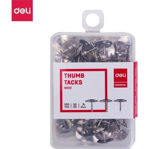Deli Office Thumb Tack 100PCS/BOX Silver Nickel Plated 10mm #3, 3/8''E0022