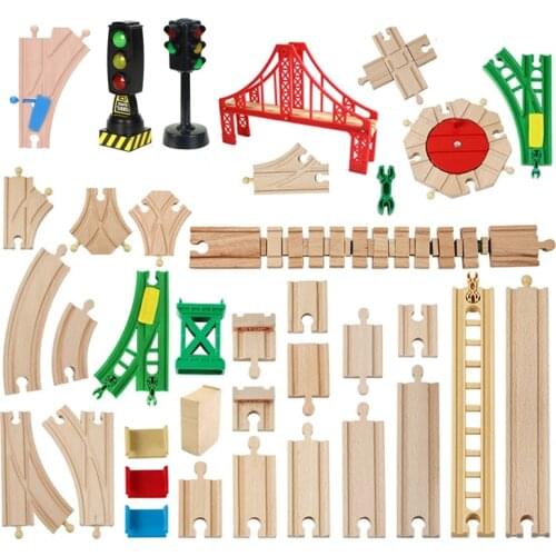 Beech Wooden Train Track Accessories Railway Track Toys Compatible for Thomas All Brand Wood Track Educational Toy for Kids