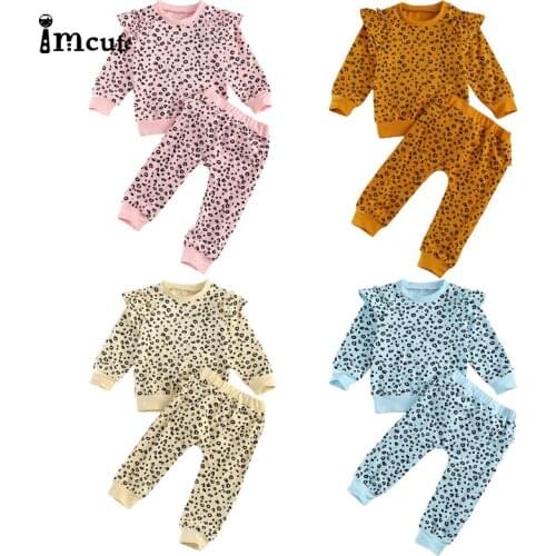 Imcute Baby Clothes autumn and winter boys and girls leopard print lace long-sleeved kid trousers suit leisure sports outfits