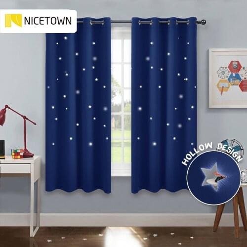 NICETOWN Baby Romantic Starry Sky Blackout Nursery Window Drape for Kids Room with Die-cut Stars Naptime Essential