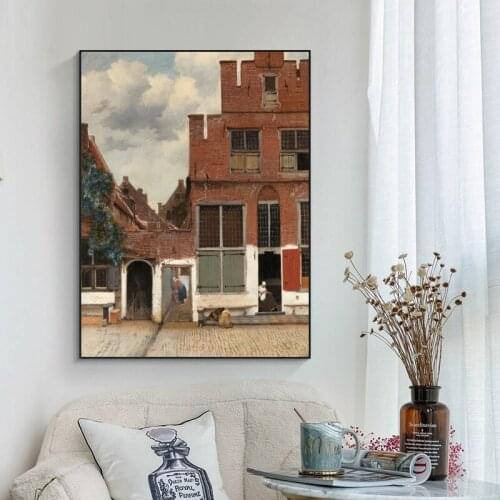 Famous Oil Paintings on Canvas Small Street Buildings By Vermeer Wall Art Reproduction Pictures for Home Room Decor No Frame