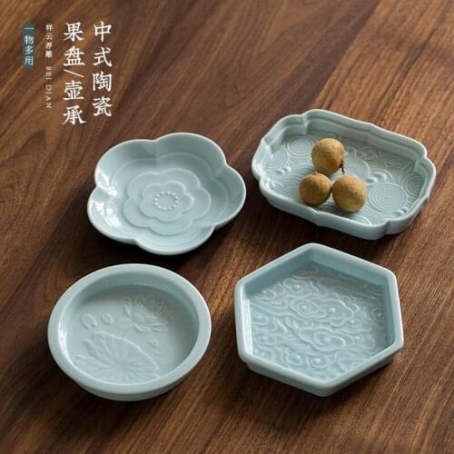 Ceramic Tea Cake Tray Delicate Fruit Nuts Dim Sum Plate Chinese Zen Tea Cake Saucer Tea Ceremony Snack Tray Small Fruit Tray