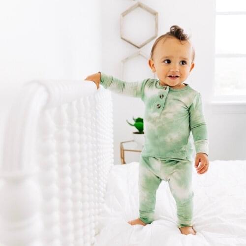 New Born Boy and Girl Tie-dyed Clothes Set, 2-piece Baby Warm Clothing, Long Sleeve Button Top, Long Pants Suits