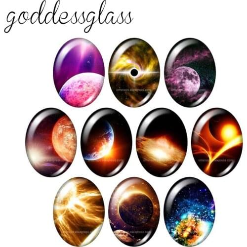 Outer space Planet Lightning strike 10pcs mixed 13x18mm/18x25mm/30x40mm Oval photo glass cabochon demo flat back Making findings