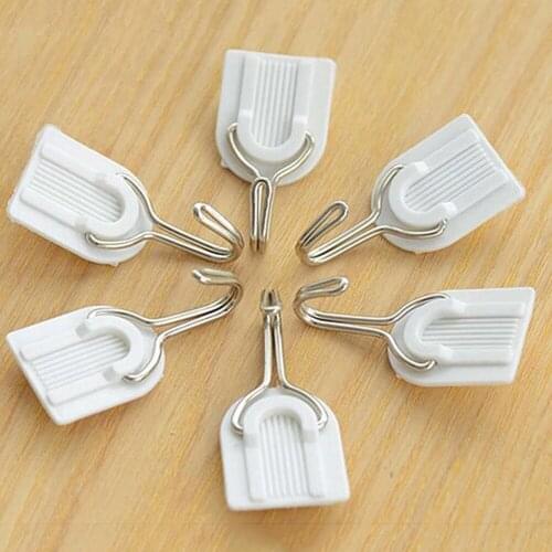 6pcs/setWhite Sticky Self-Adhesive Hook Kitchen Bathroom Towel Holder Hanger Kitchen Use Easy Install Hook For Home daily Use