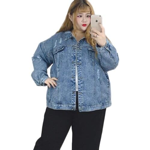 Extra Large Size Women Ripped Denim Jacket BF Wind Spring Autumn New Loose Basic Jackets Womens Casual Bomber outerwear 150 KG