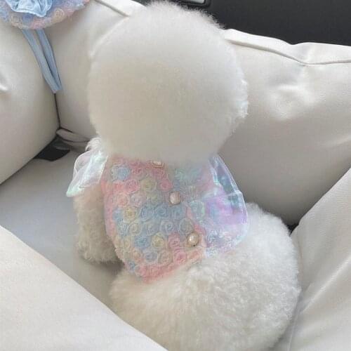 Summer Pet Dog Dress Skirt Rose Embroidery Dog Clothes Color Yarn Bow Breathable Sling Skirt For Small Dogs Girl Wedding Dresses