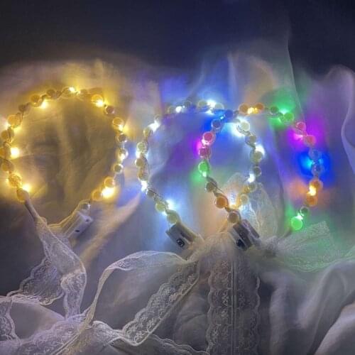 Small Light String Luminous Headband System With Female Gentle Tying Hair Gentle Lace Imitation Pearls Girl Headwear Summer 2021