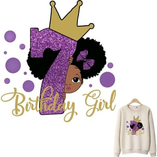 Cartoon Number 7 Birthday Girl Iron-On Transfers For Clothing A-Level Kid T-Shirt Thermo Adhesive Patches Happy Children Sticker