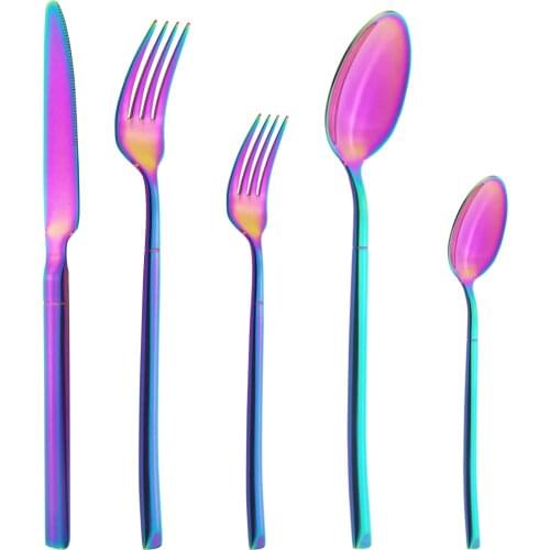 4/5/6Pcs Colorful Cutlery Set Knife Dessert Fork Tea Spoon Dinnerware Set Stainless Steel Tableware Kitchen Flatware Silverware
