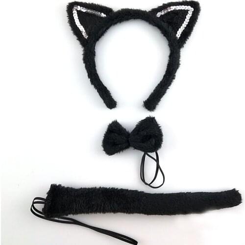 Anime Lolita Kids Women Maid Cat Animal Ear Hair Hoop Tail Bow Tie Set Headband For Birthday Party Christmas Carnival Headwear